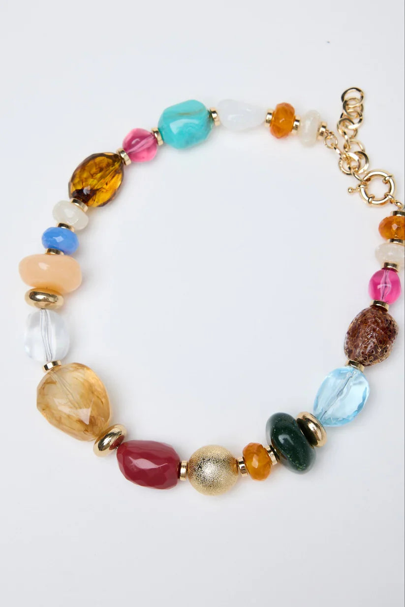Multicolor Resin Stone Bead Statement Necklace