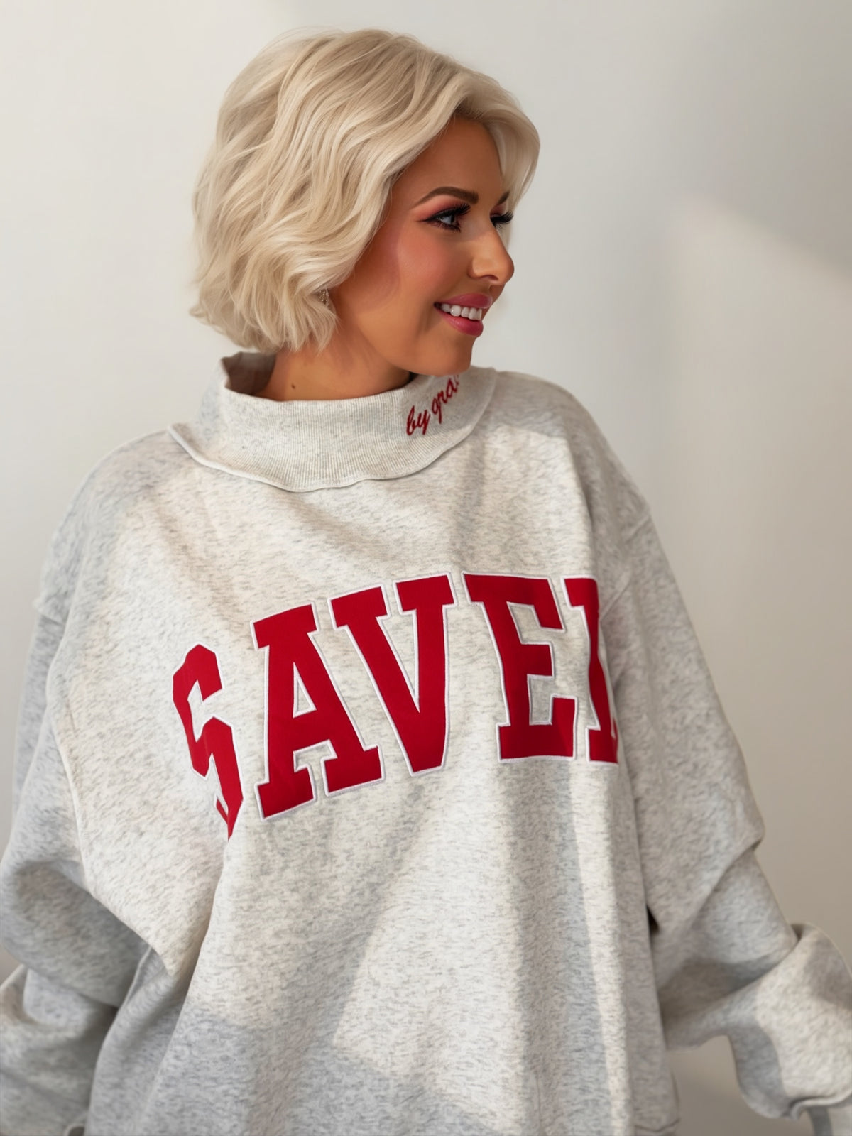 SAVED by Grace Oversized Mock Neck Sweatshirt: Ash Grey