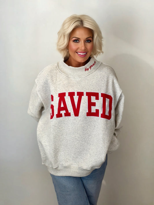 SAVED by Grace Oversized Mock Neck Sweatshirt: Ash Grey