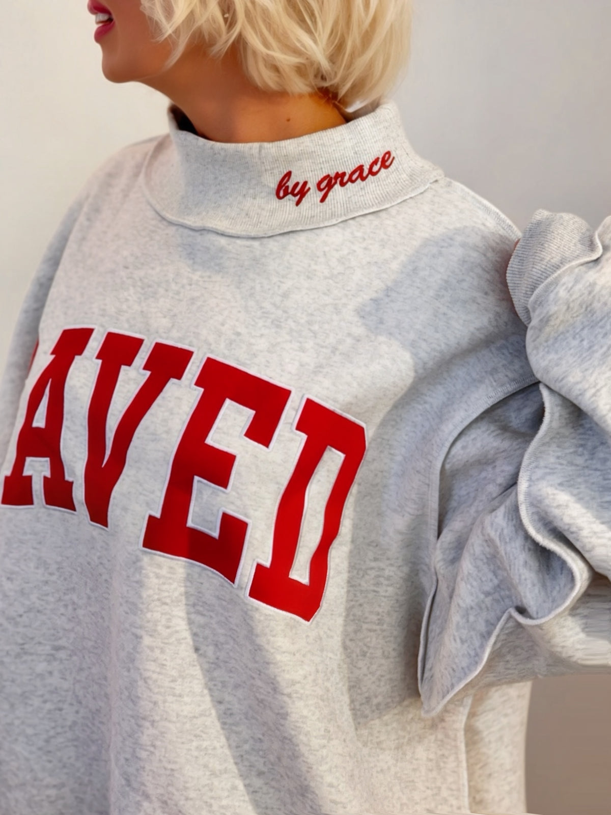 SAVED by Grace Oversized Mock Neck Sweatshirt: Ash Grey