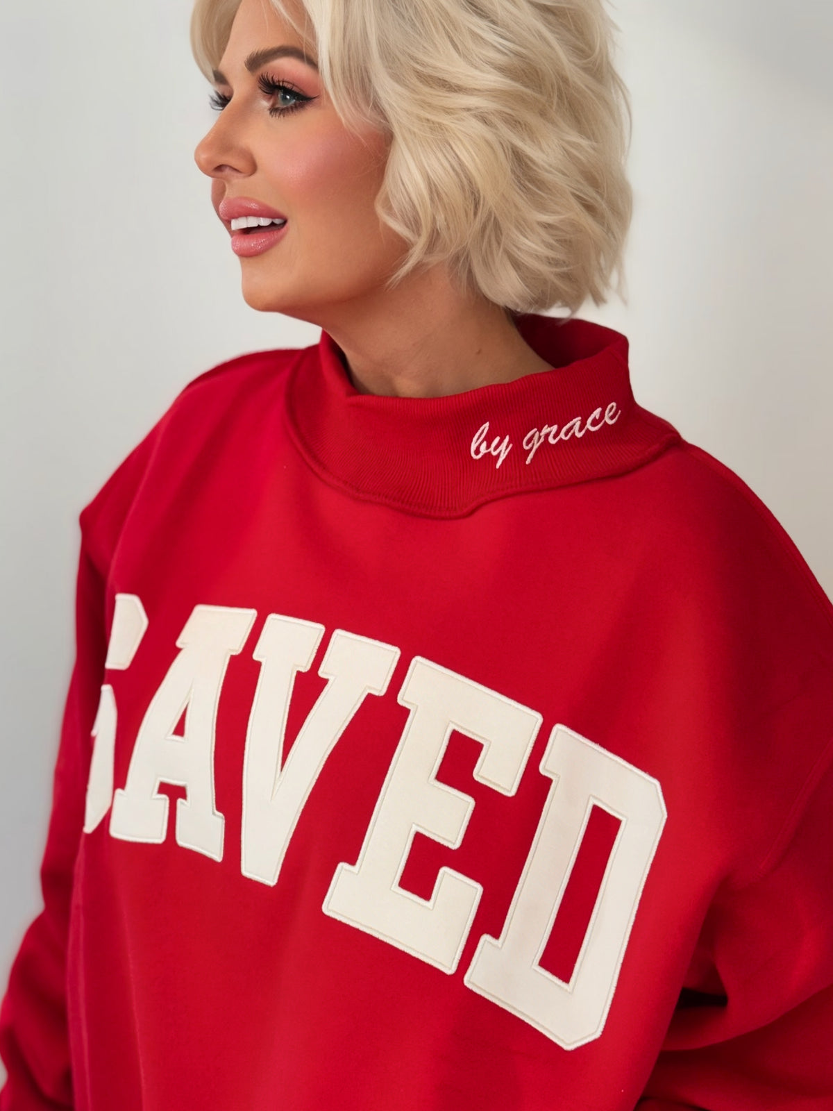 SAVED by Grace Oversized Mock Neck Sweatshirt: Red