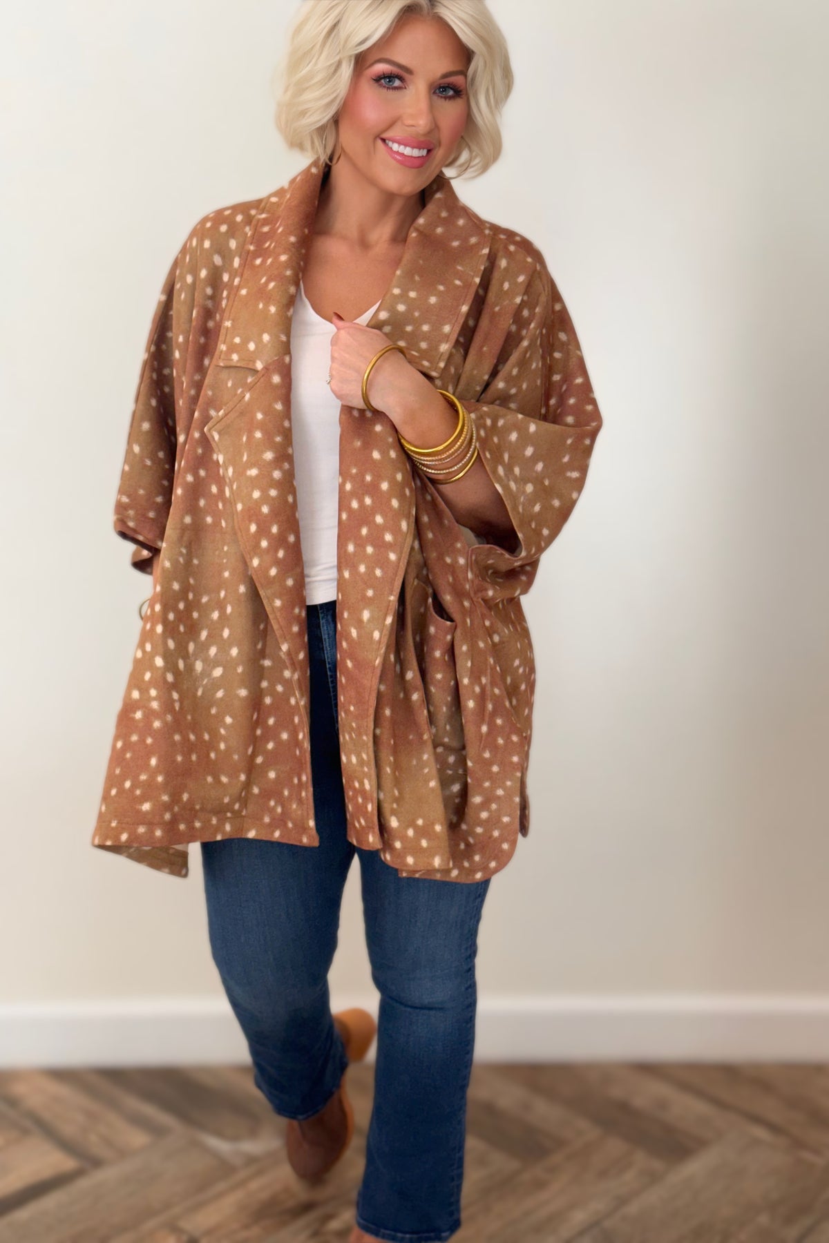 Fawn Print Open-Front Cape Coat