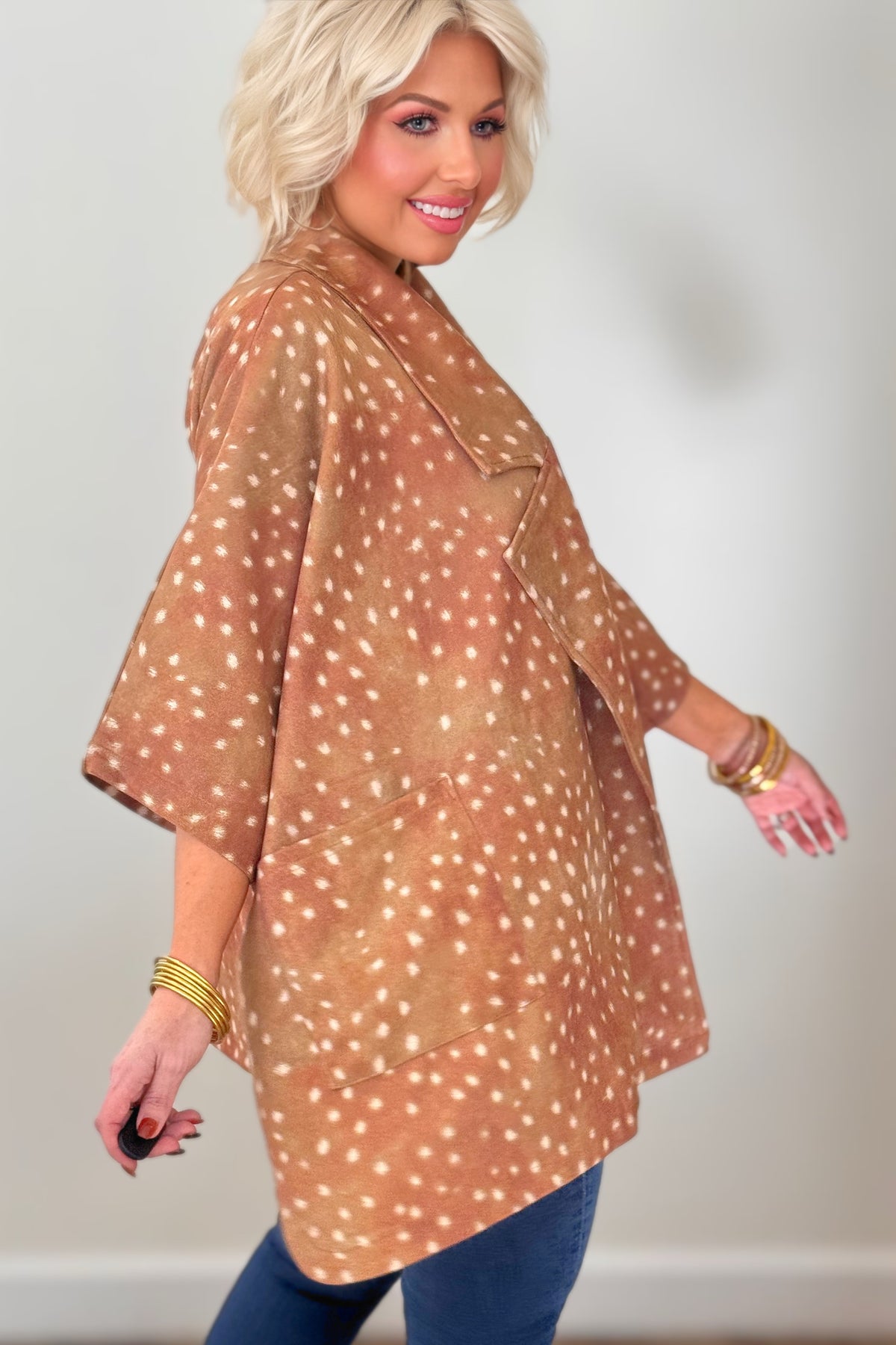 Fawn Print Open-Front Cape Coat