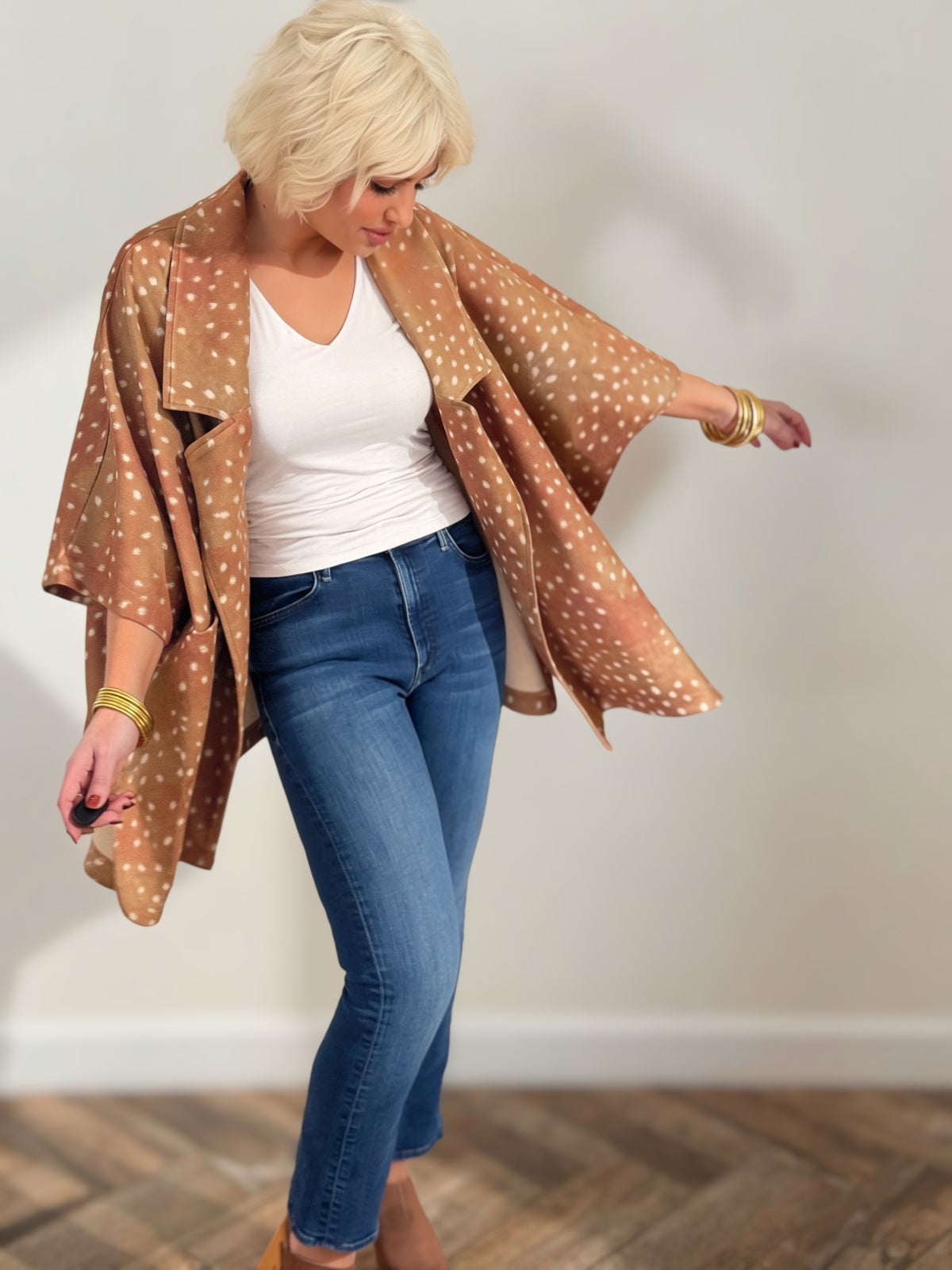 Fawn Print Open-Front Cape Coat