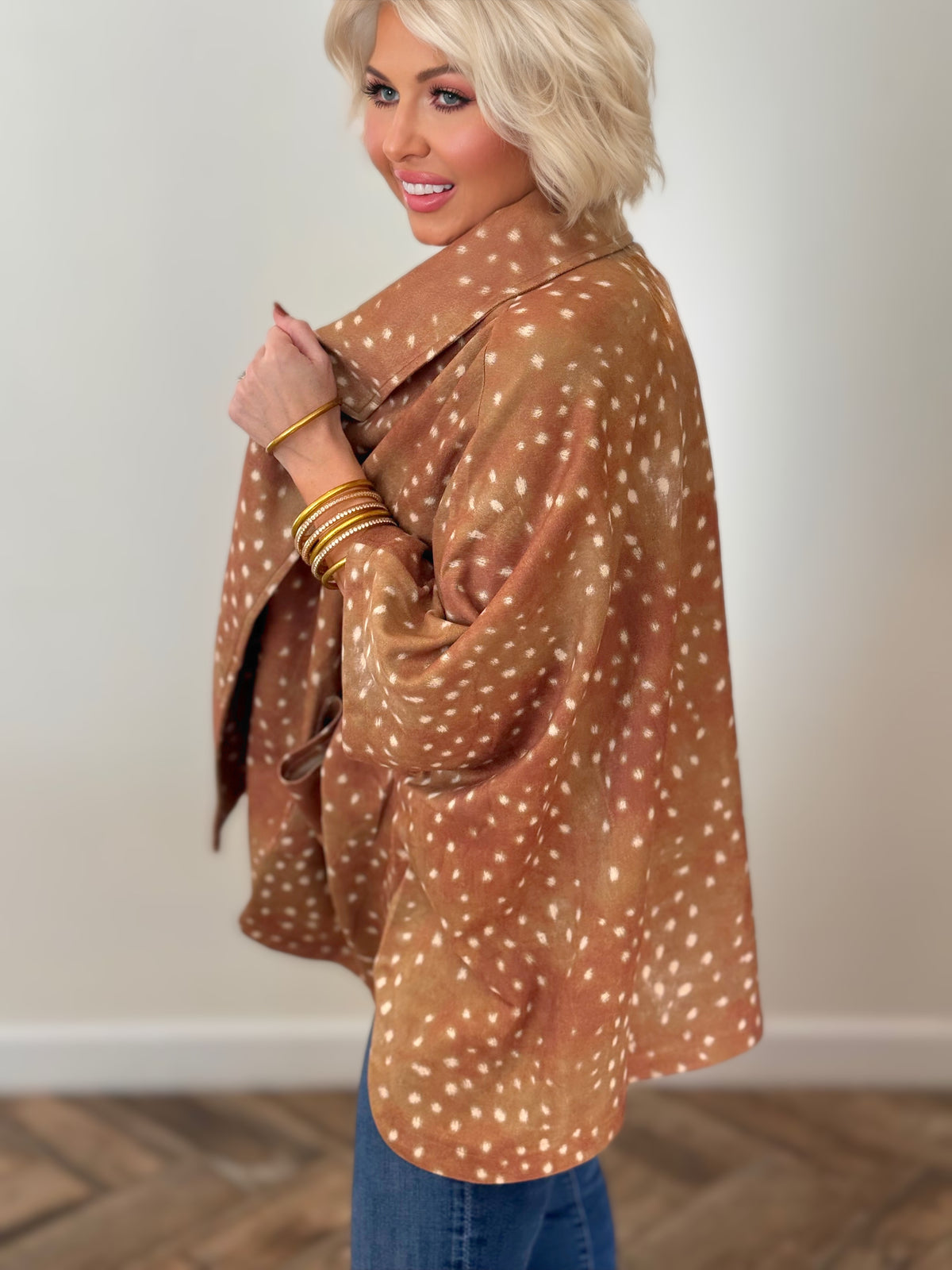 Fawn Print Open-Front Cape Coat