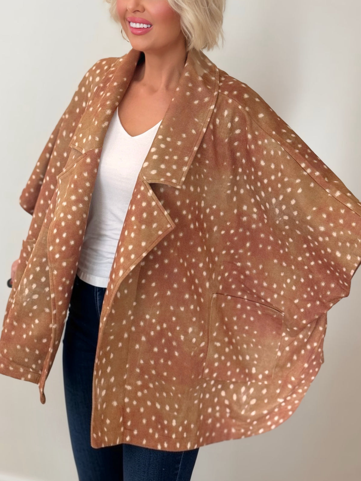 Fawn Print Open-Front Cape Coat