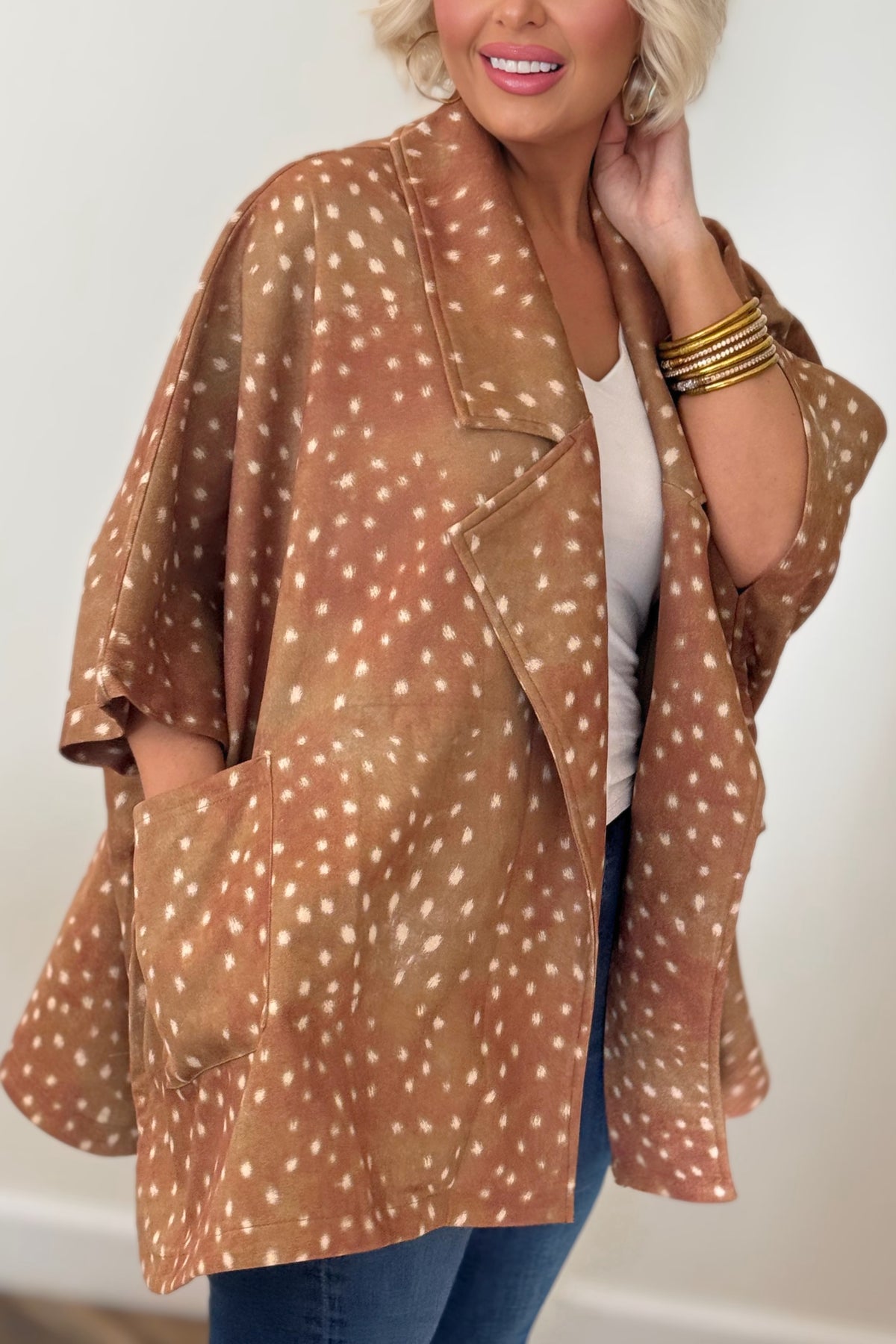 Fawn Print Open-Front Cape Coat
