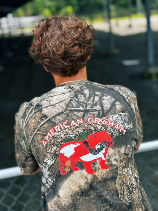 RED & BLACK ATTACK Abstract Bulldog Camo Unisex Graphic T-Shirt - American Graham Apparel American Graham Apparel