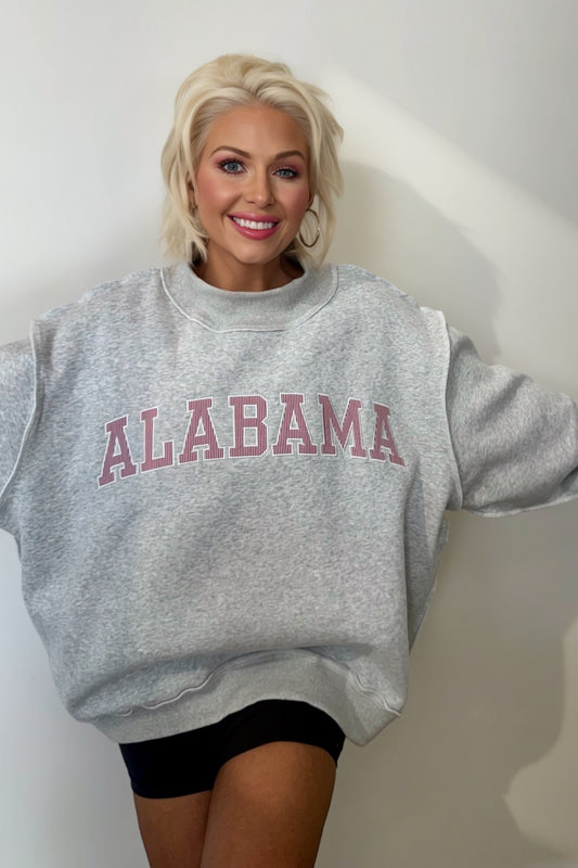 alabama oversized sweatshirt women mock neck collegiate pullover grey embroidered graphic cozy lounge top