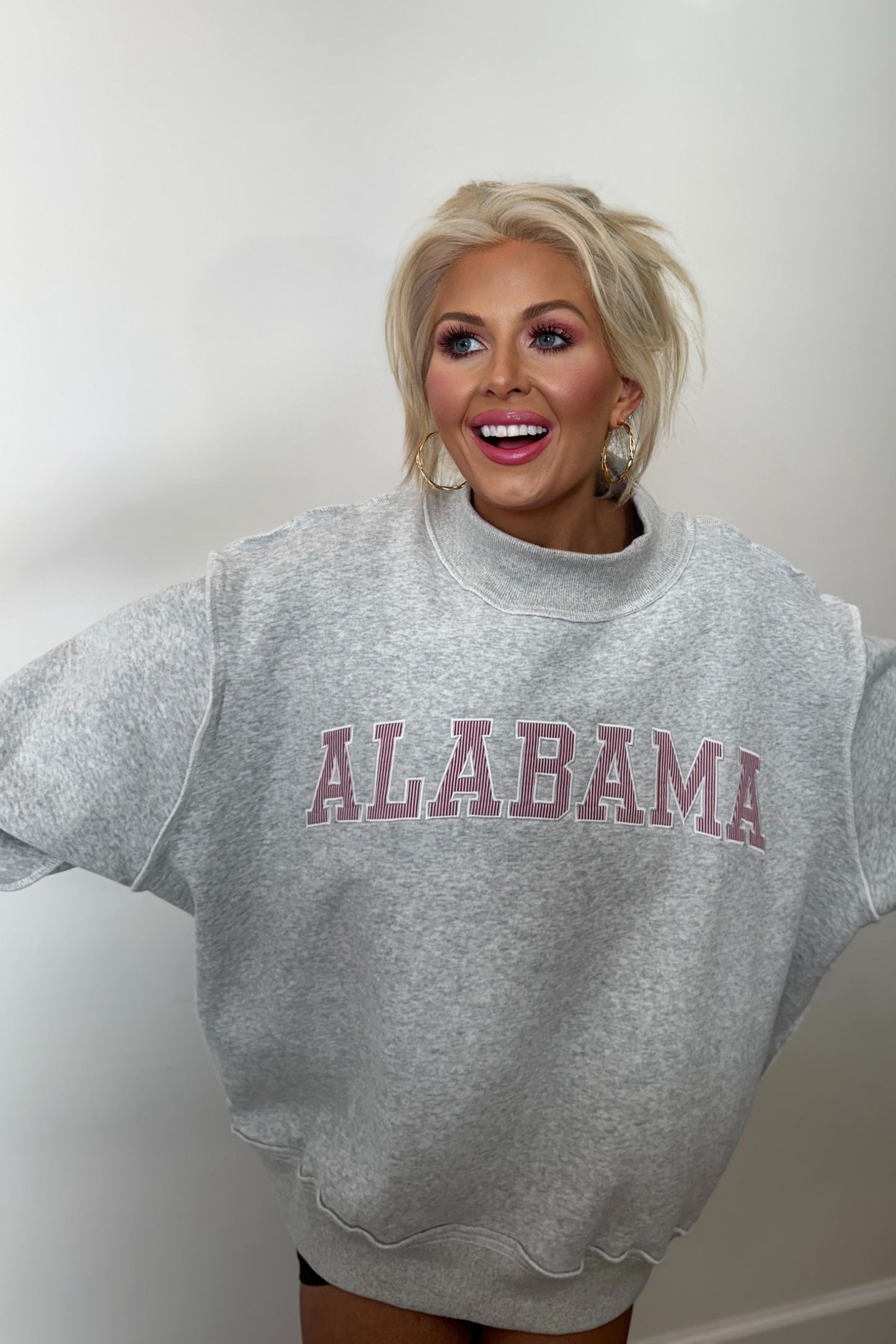 alabama oversized sweatshirt women mock neck collegiate pullover grey embroidered graphic cozy lounge top