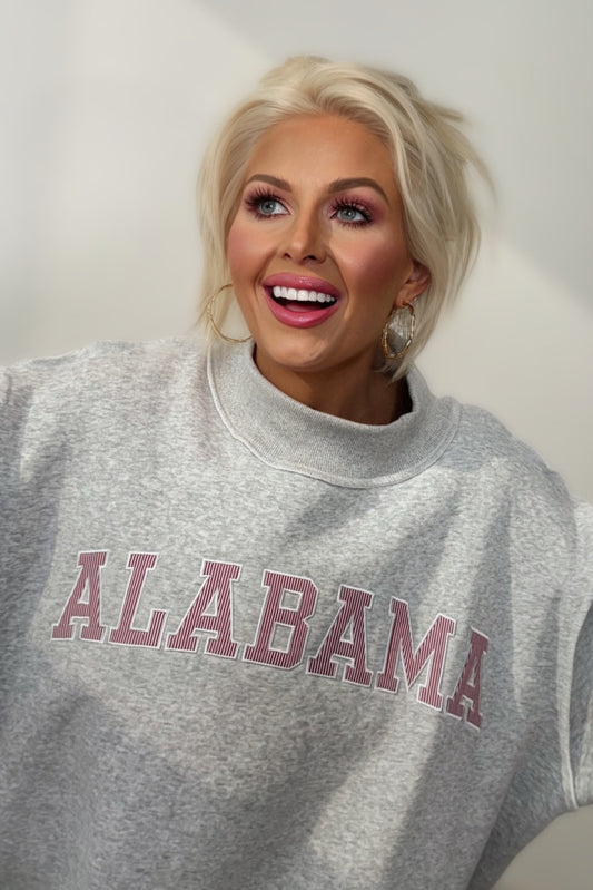 alabama oversized sweatshirt women mock neck collegiate pullover grey embroidered graphic cozy lounge top
