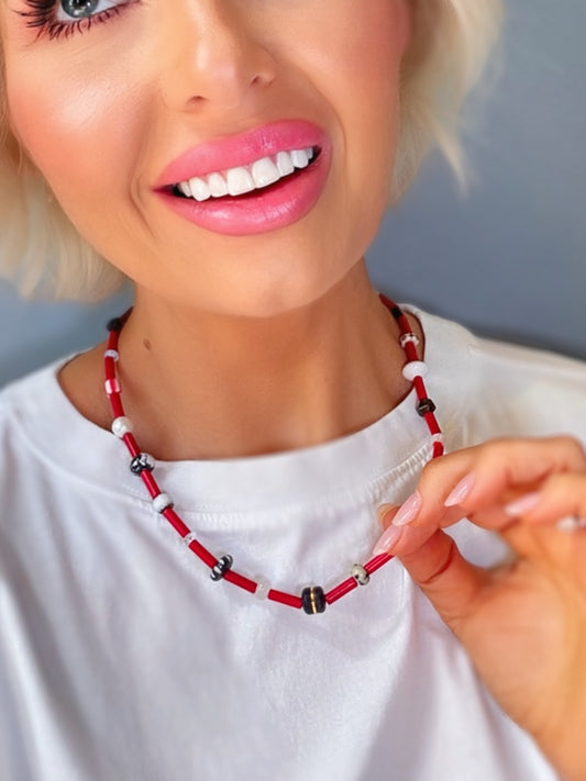 Virana Red & Black Game Day Beaded Necklace