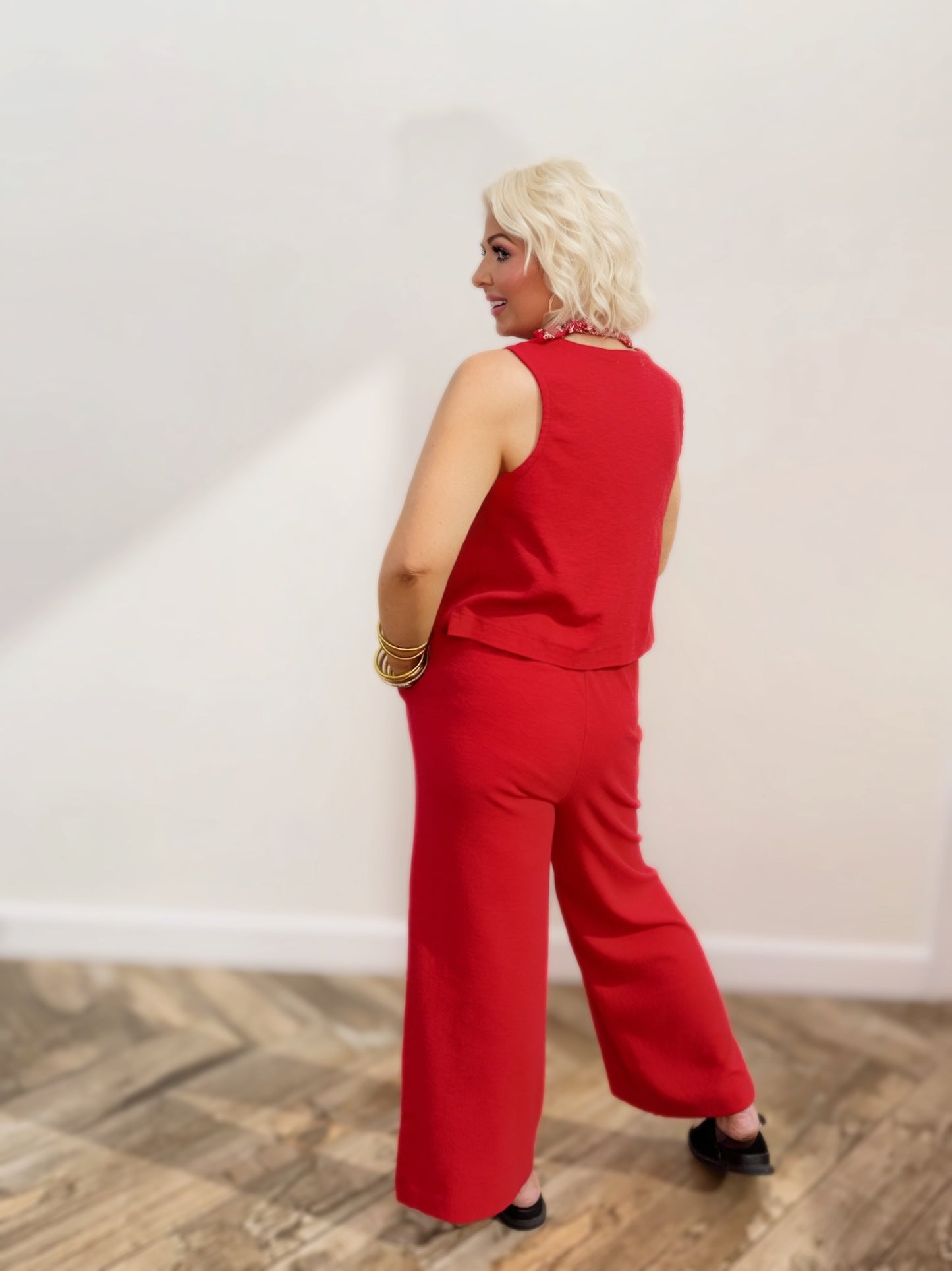Red Relaxed Crop Tank | Sleeveless Boxy Top | Matching Set Tank