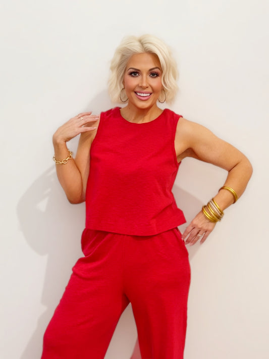 Red Relaxed Crop Tank | Sleeveless Boxy Top | Matching Set Tank