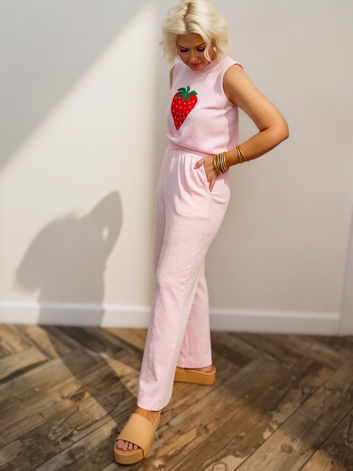 Pink Wide-Leg Lounge Pants | Elastic Waist Relaxed Fit Pants