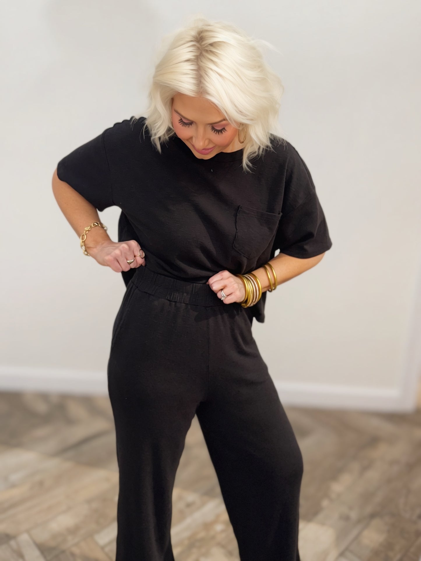Black Wide-Leg Lounge Pants | Elastic Waist Relaxed Fit Pants