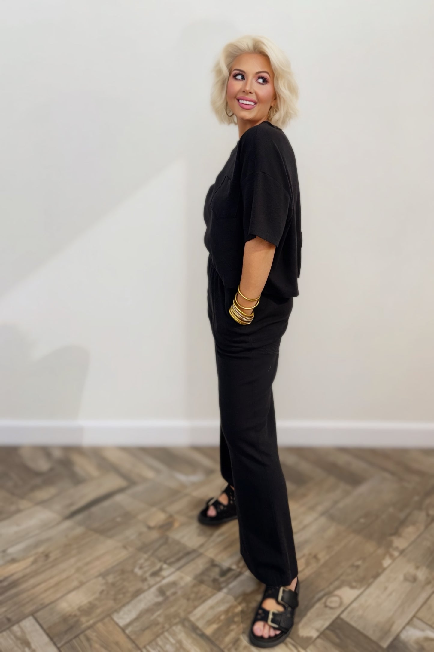 Black Wide-Leg Lounge Pants | Elastic Waist Relaxed Fit Pants