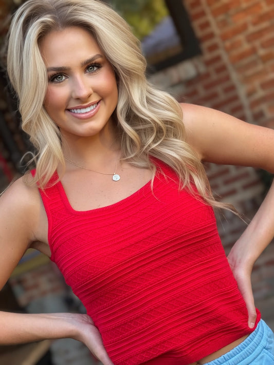 Red Textured Knit Scoop Neck Tank | Fitted Ribbed Tank Top | Women’s Everyday Essential