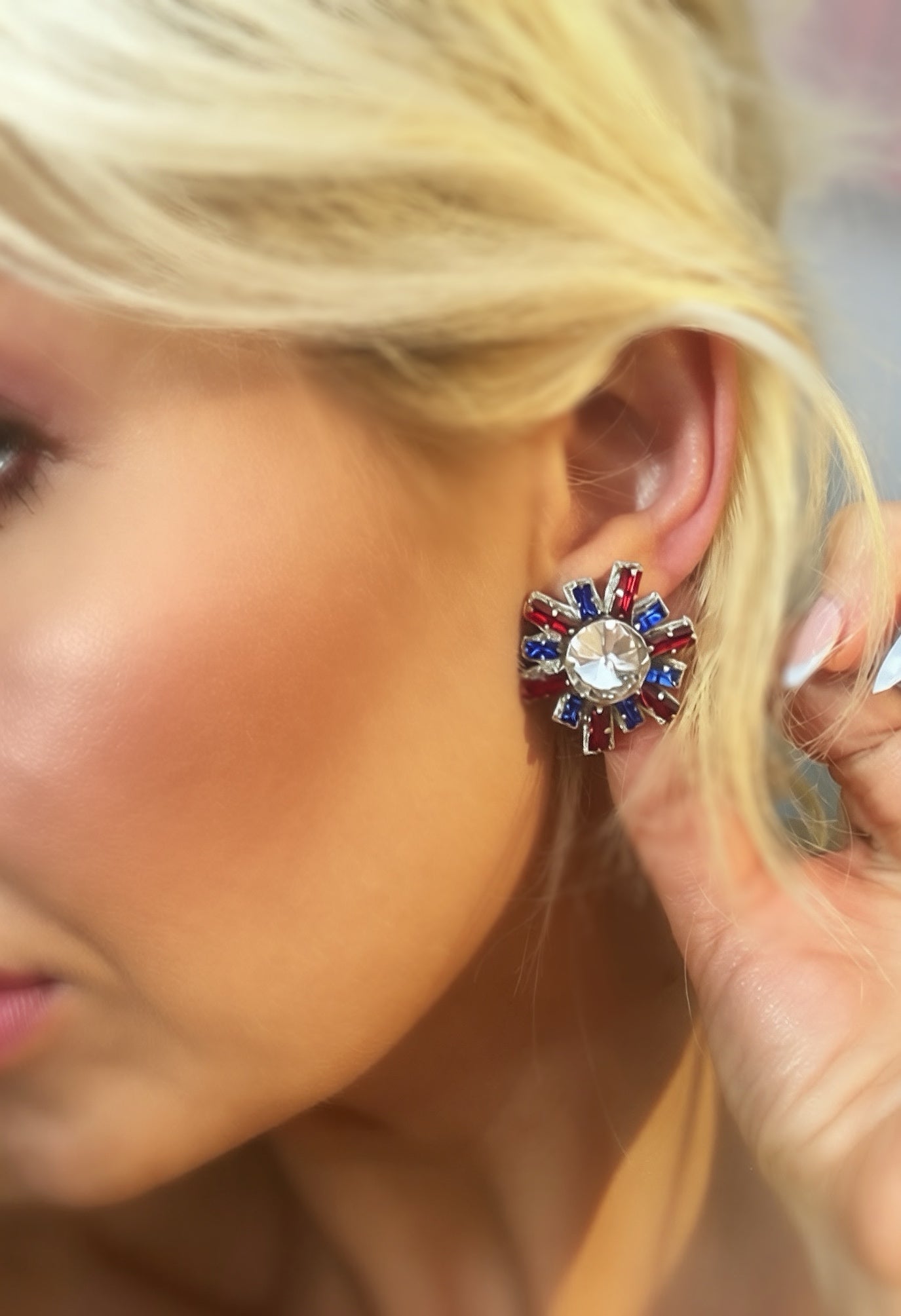 Stars & Sparkle Patriotic Rhinestone Stud Earrings
