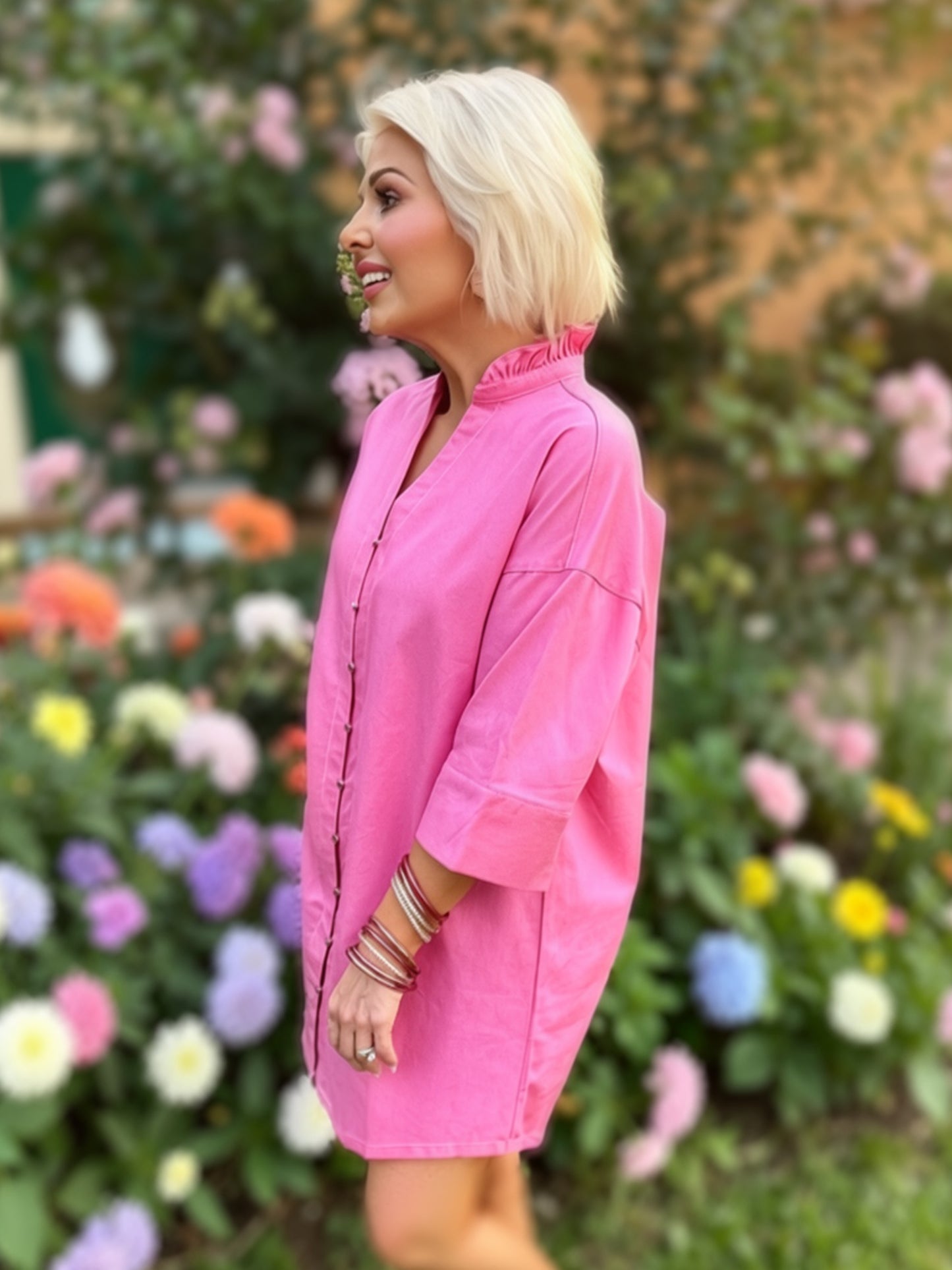 Pink Sugar Ruffle Collar Shirt Dress