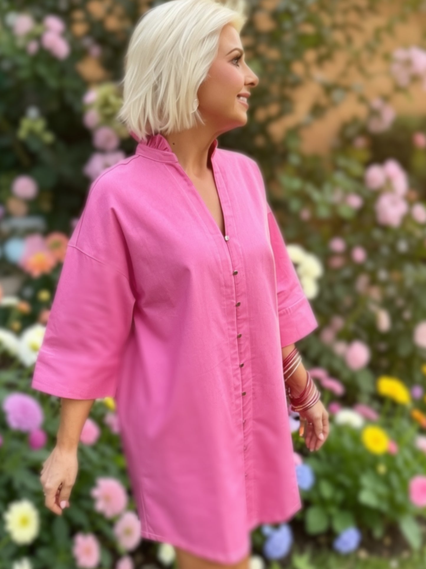 Pink Sugar Ruffle Collar Shirt Dress