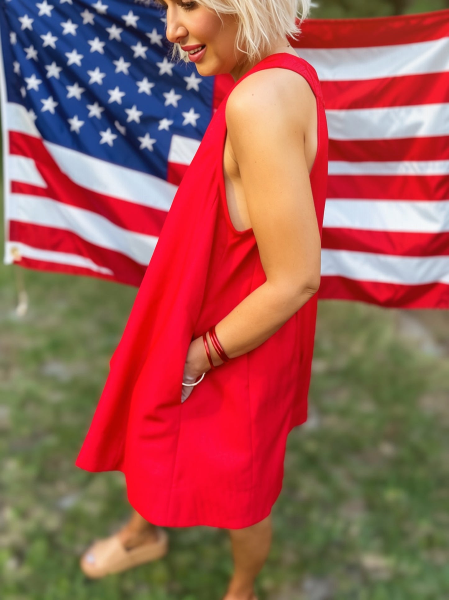 Front Porch Freedom Red Flare Romper