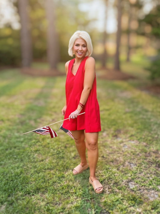 Front Porch Freedom Red Flare Romper