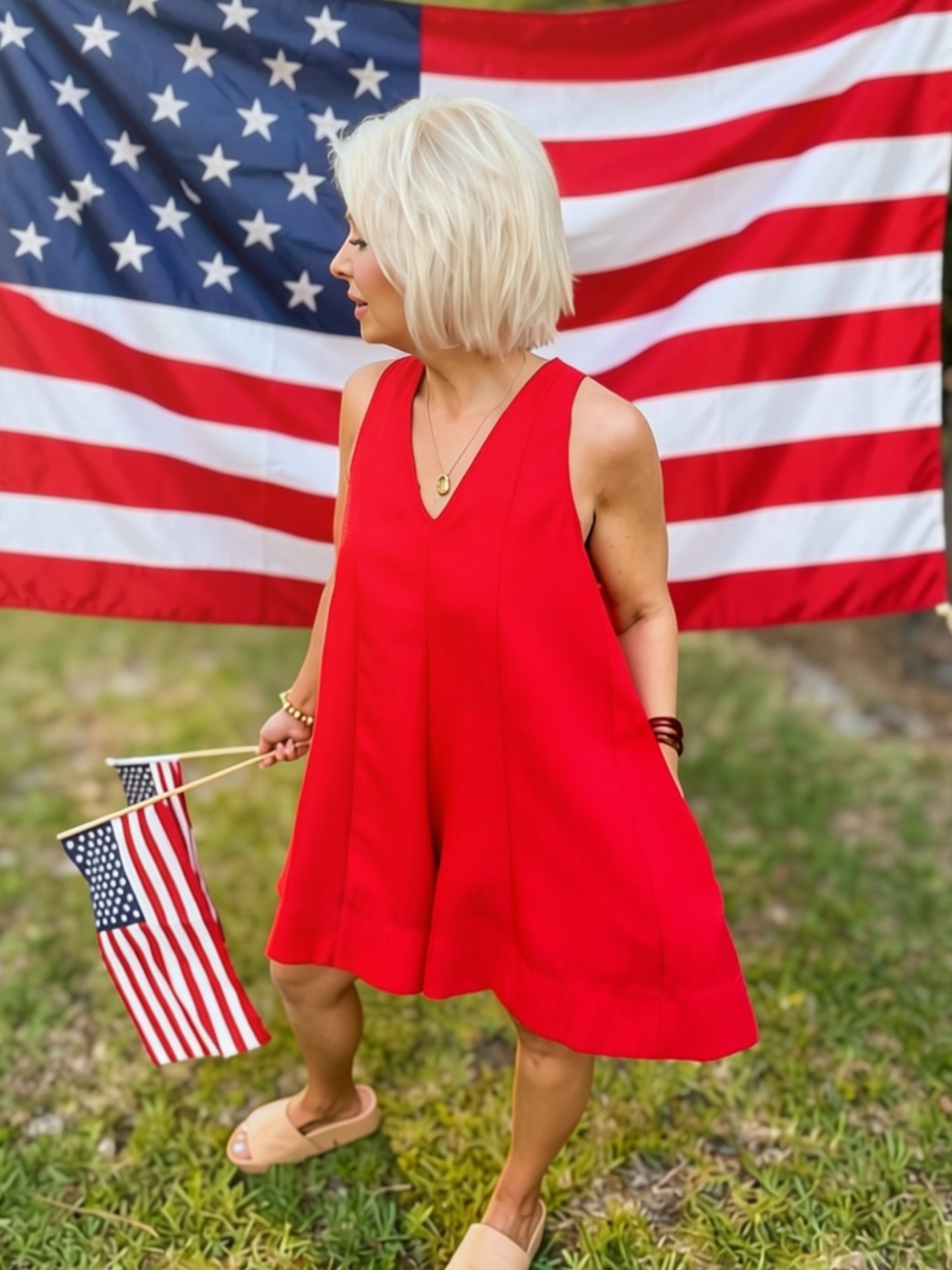 Front Porch Freedom Red Flare Romper
