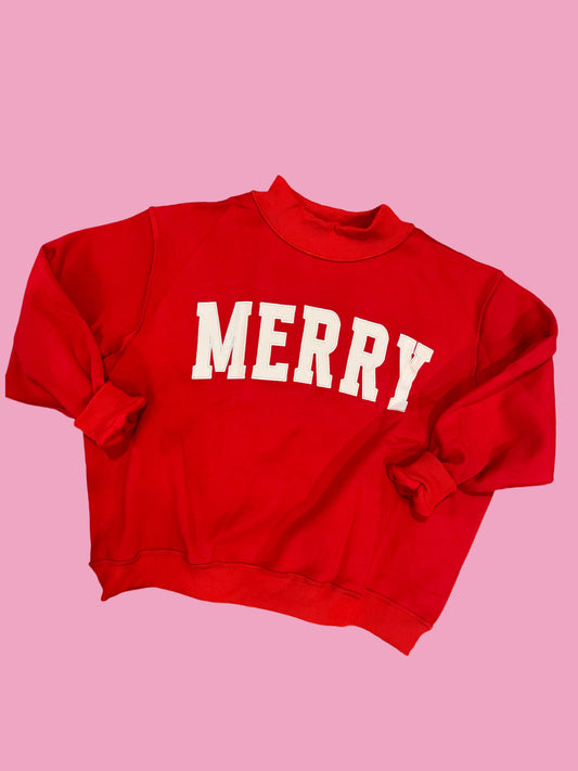 A Very MERRY Embroidered Mock Neck Sweatshirt - American Graham Apparel