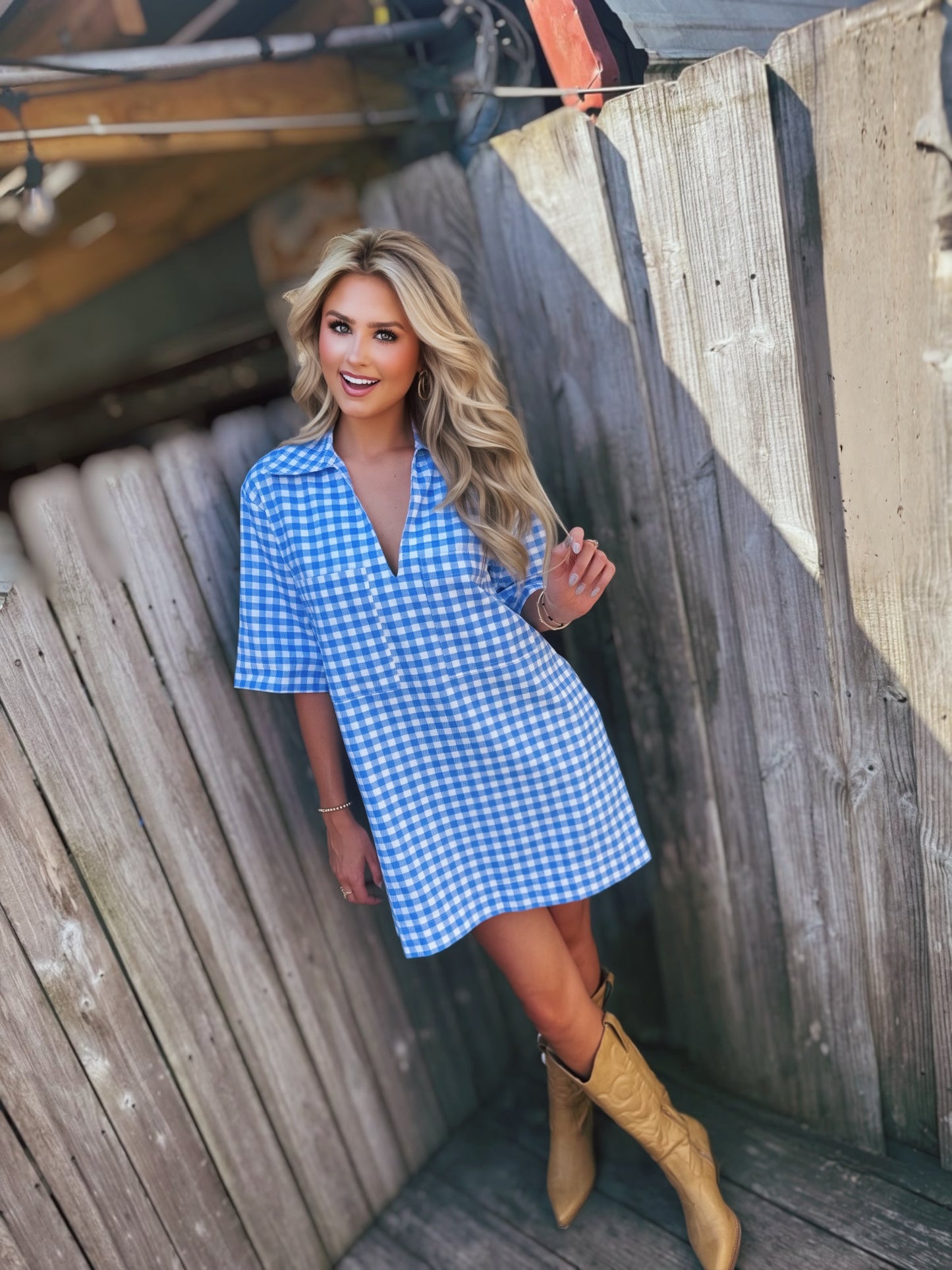 Liberty Blue Gingham Oversized Shirt Dress