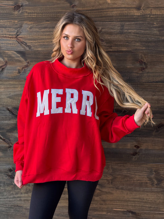 A Very MERRY Embroidered Mock Neck Sweatshirt - American Graham Apparel