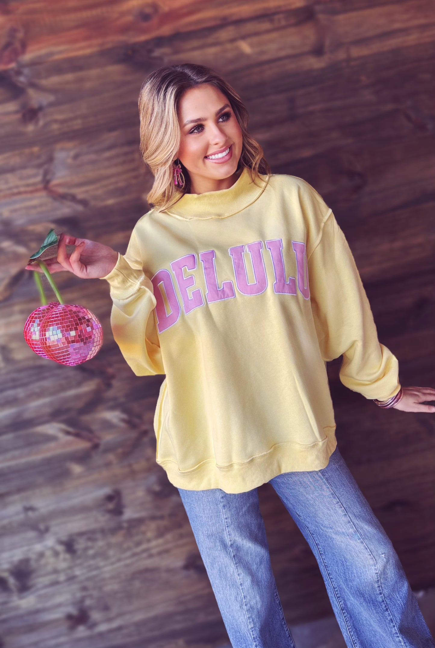 DELULU Embroidered Mock Neck Sweatshirt - American Graham Apparel