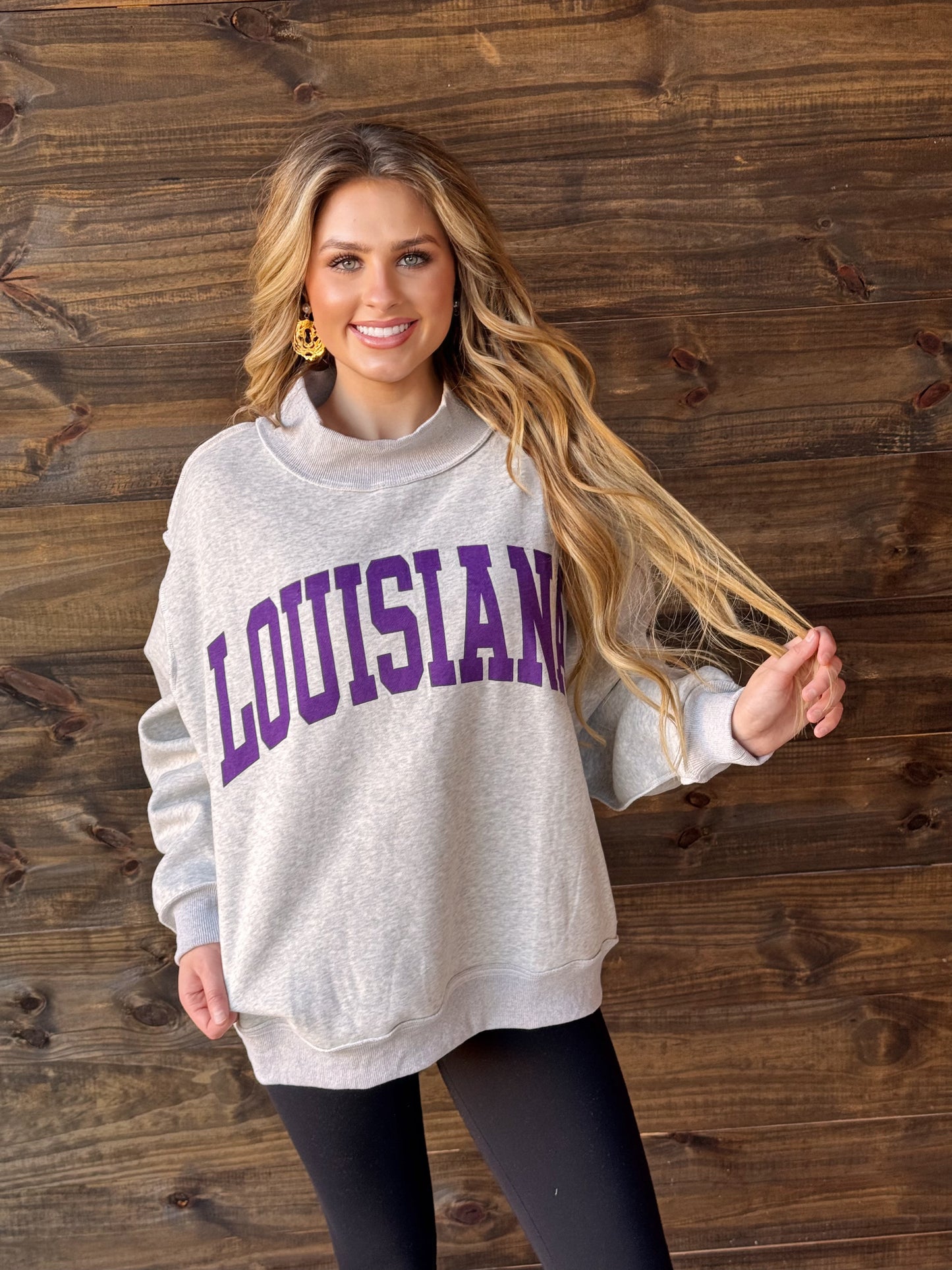 LOUISIANA/ TIGERS Reversible Mock Neck Sweatshirt