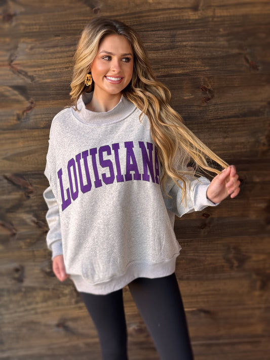 LOUISIANA/ TIGERS Reversible Mock Neck Sweatshirt