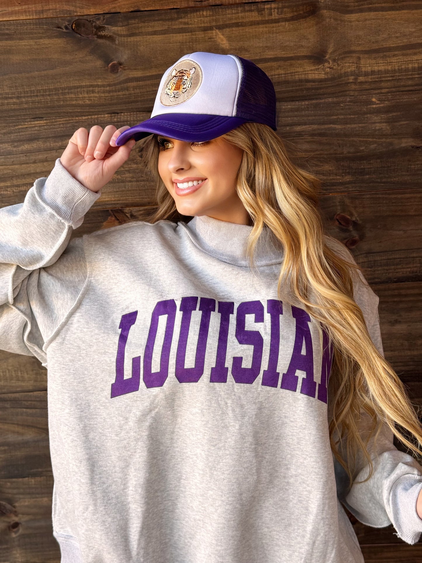 LOUISIANA/ TIGERS Reversible Mock Neck Sweatshirt