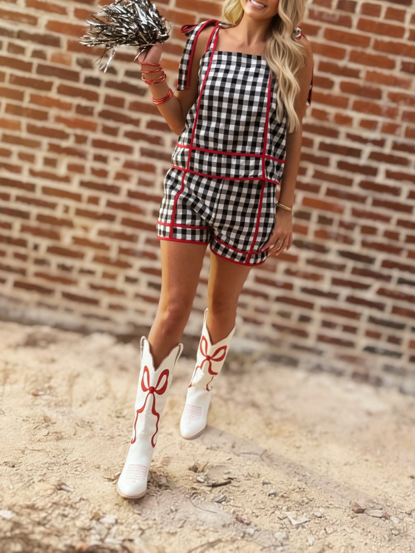 Saturday in Athens Spirit Gingham Ribbon Shorts Set