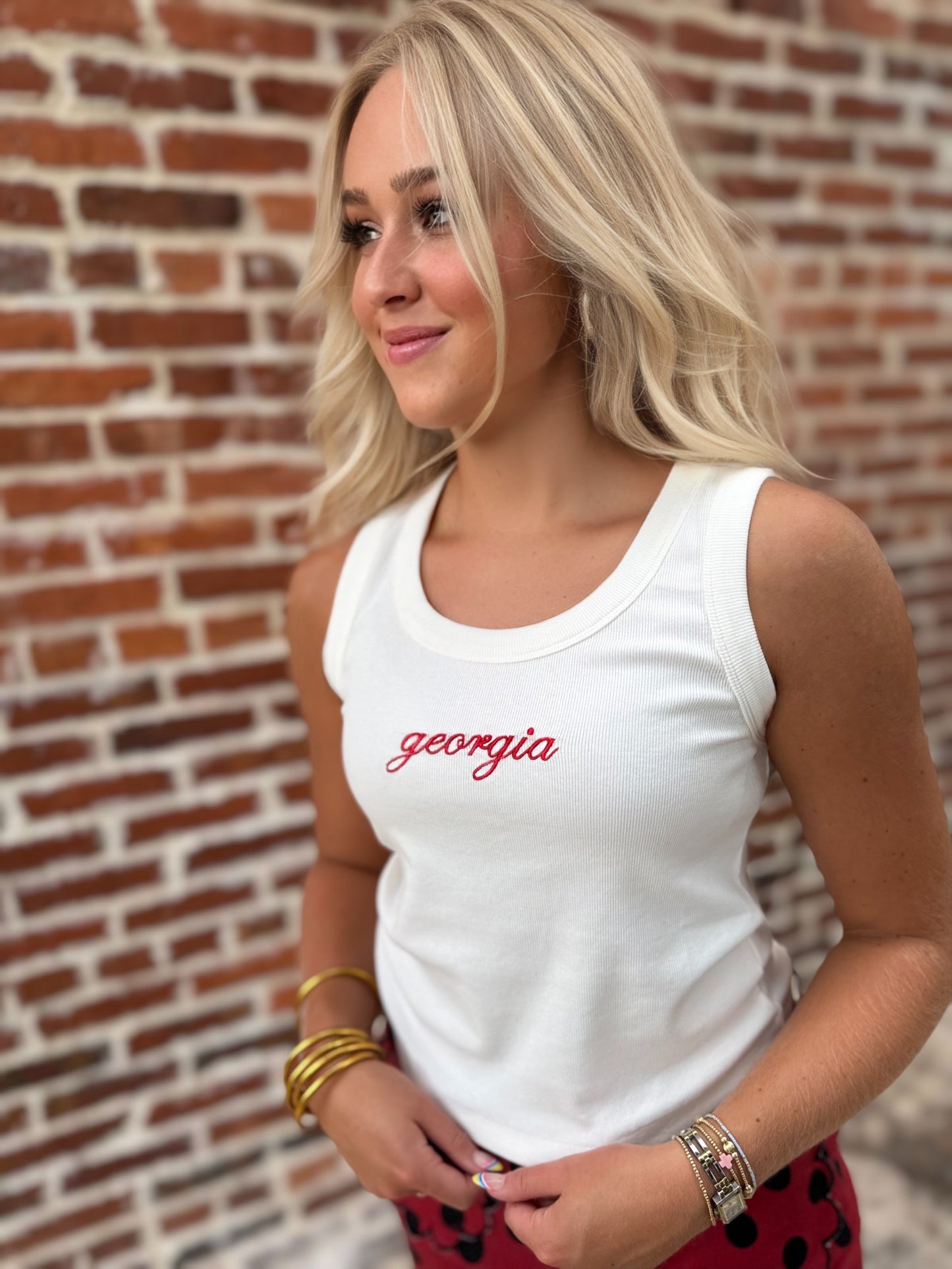 Georgia Embroidered Ribbed Tank Top