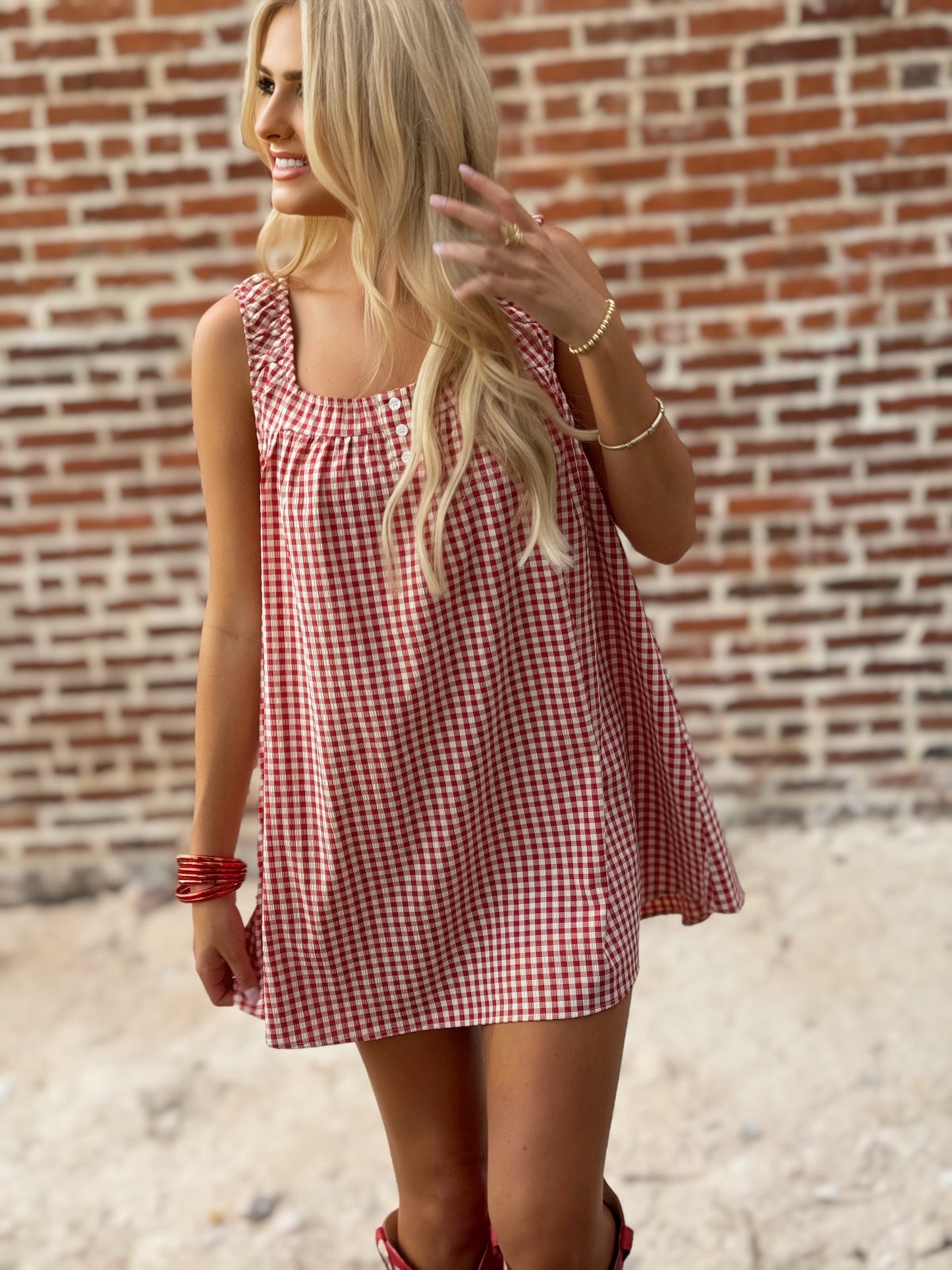 Randy Gingham Swing Minikleid: Rot Elfenbein / Zeitgenössisch / L