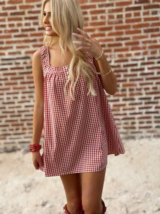 Mini-robe trapèze Randy Gingham : Rouge ivoire / Contemporain / L