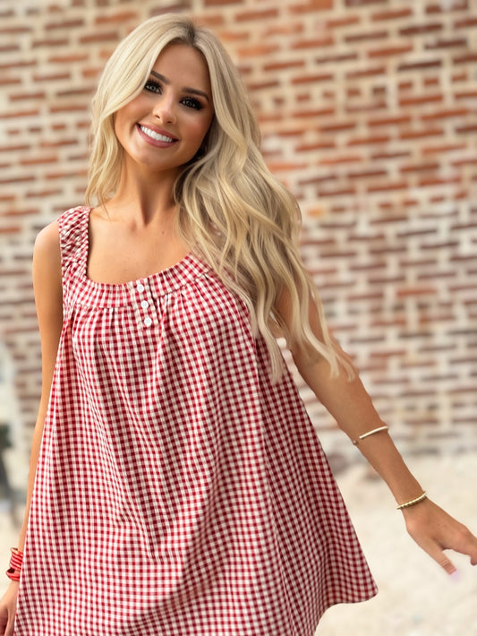 Mini-robe trapèze Randy Gingham : Rouge ivoire / Contemporain / L