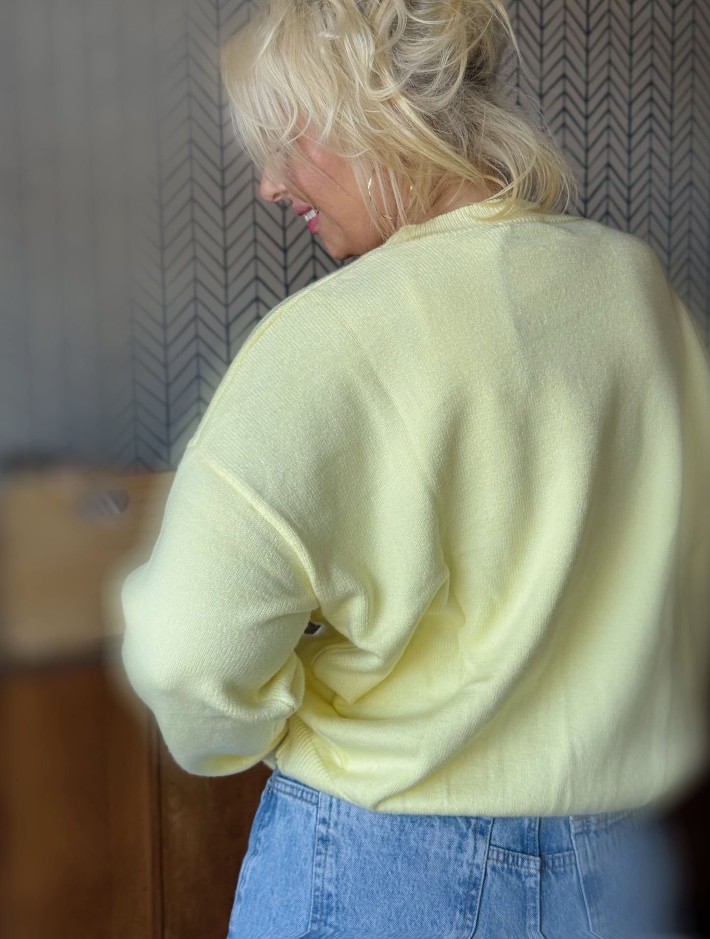 Blueberry Basket Pale Yellow Lightweight Knit Sweater