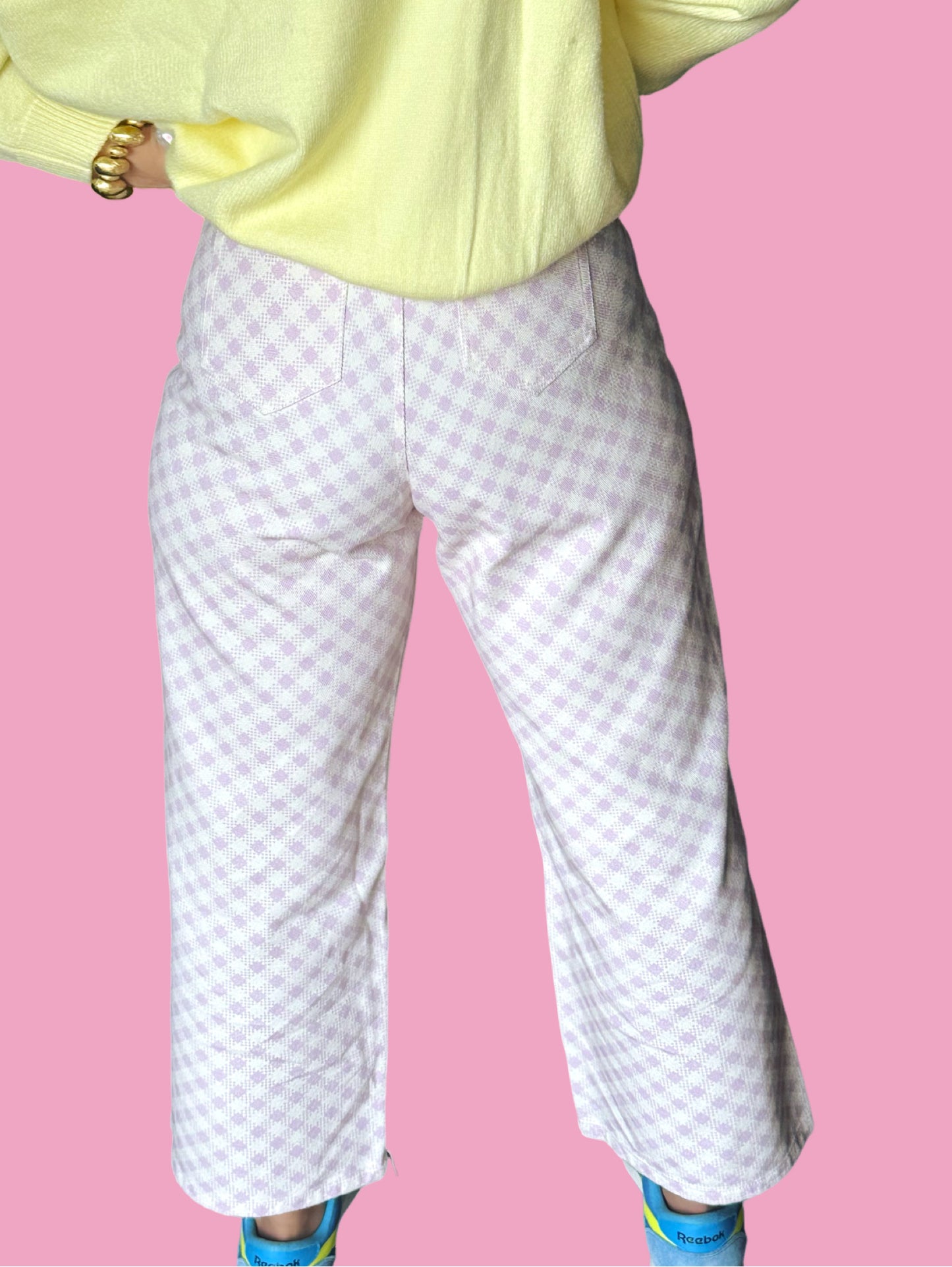 The Garden Gossip- Spring Floral & Gingham Printed Denim Pants