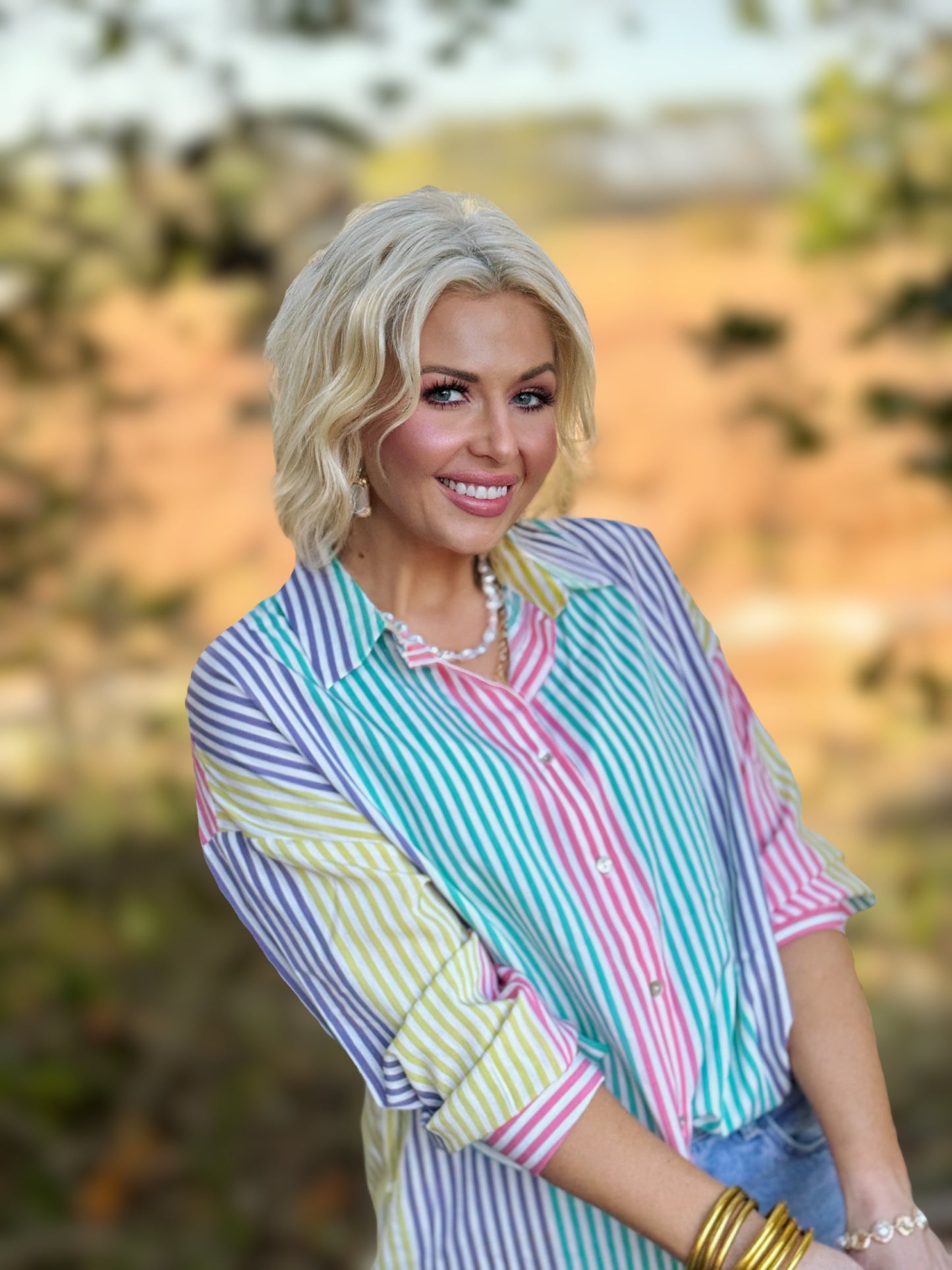 Properly Striped Long-Sleeve Multi Striped Spring Relaxed Button Down Shirt