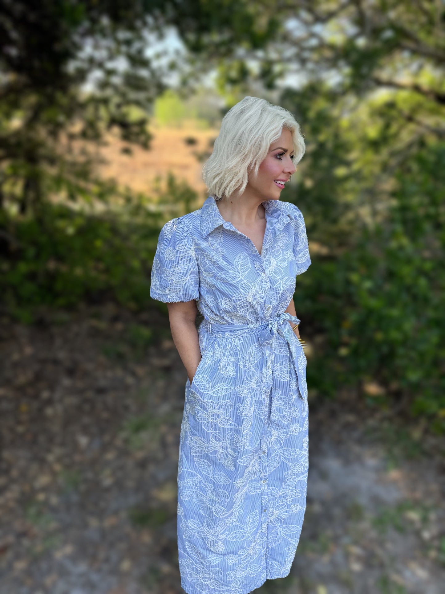 Bluebell Garden Stripe Floral Midi Dress