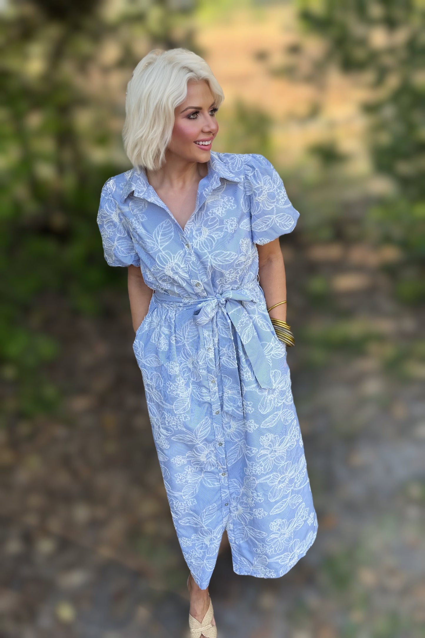 Bluebell Garden Stripe Floral Midi Dress