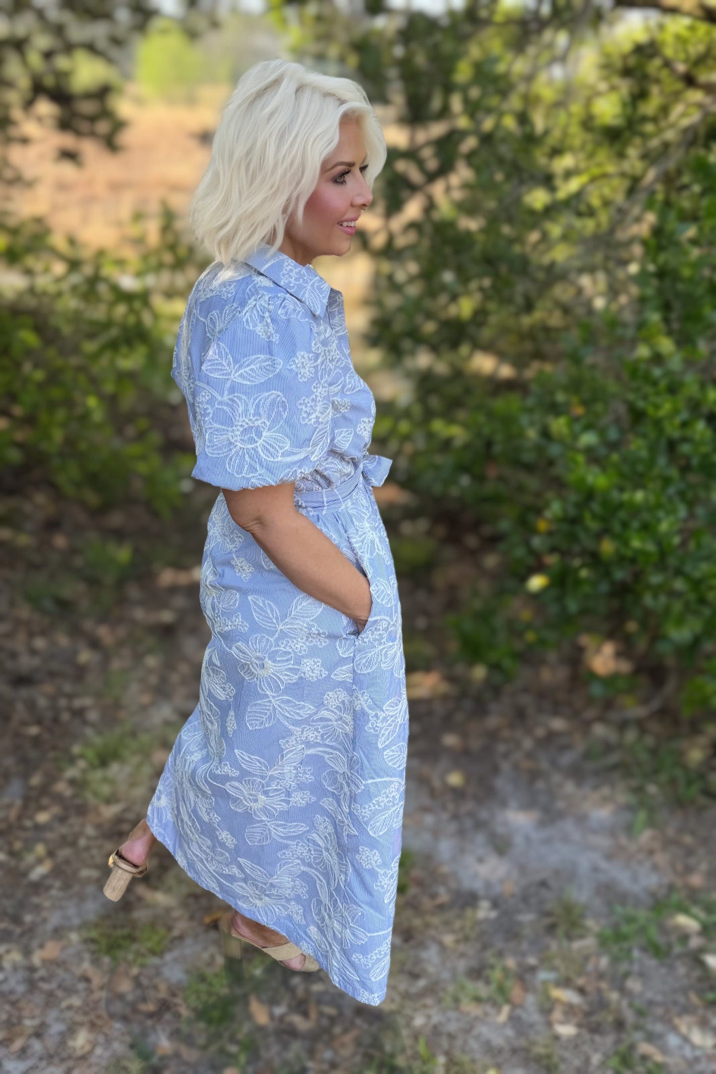 Bluebell Garden Stripe Floral Midi Dress