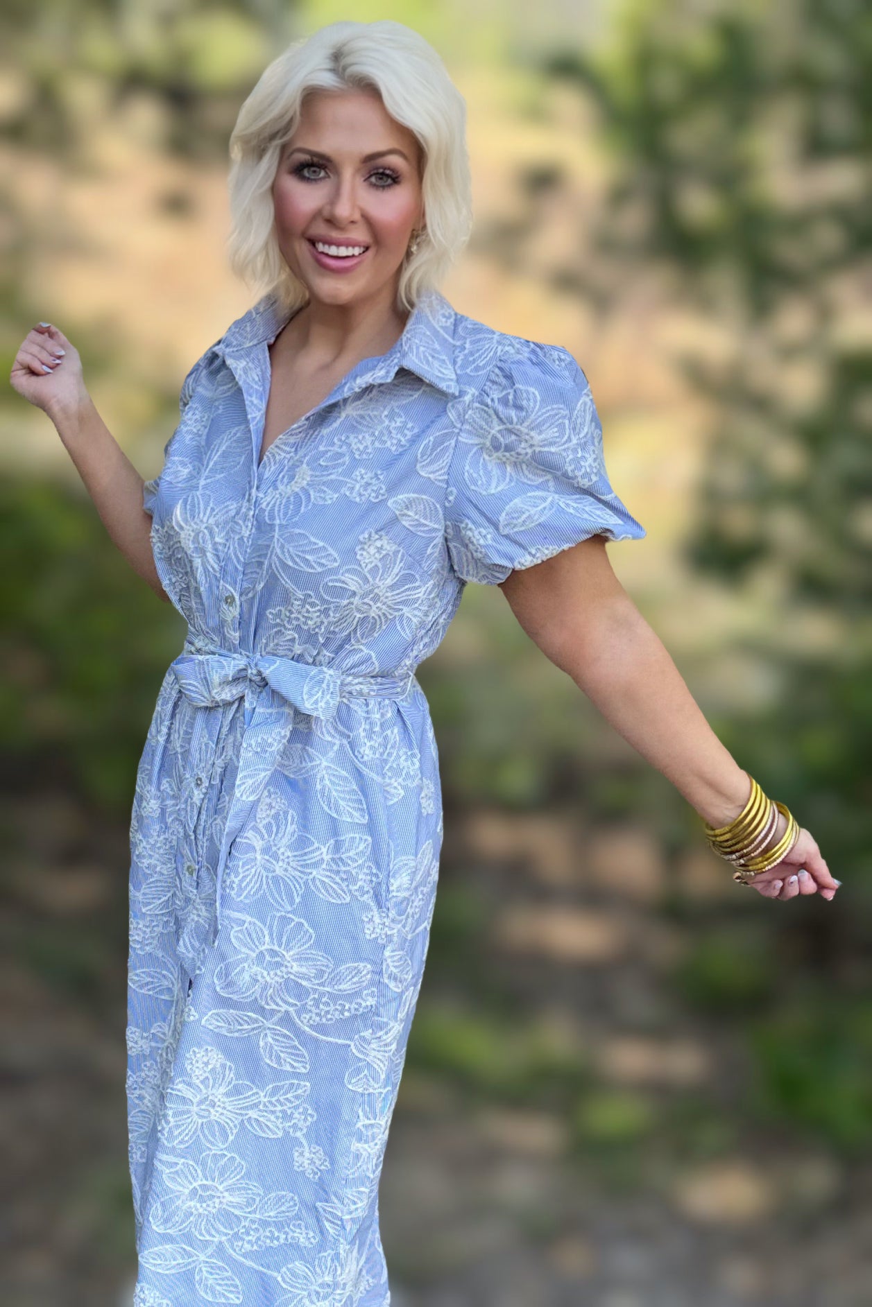 Bluebell Garden Stripe Floral Midi Dress