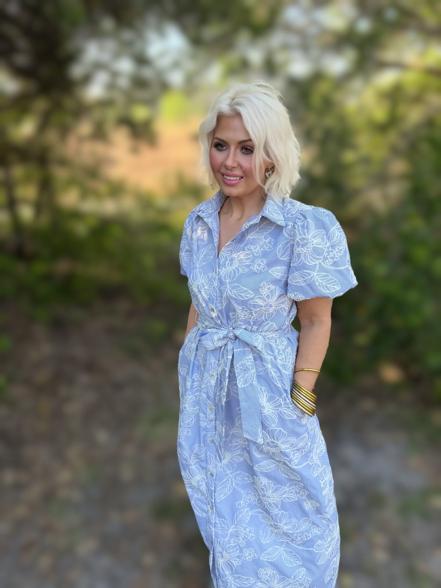 Bluebell Garden Stripe Floral Midi Dress
