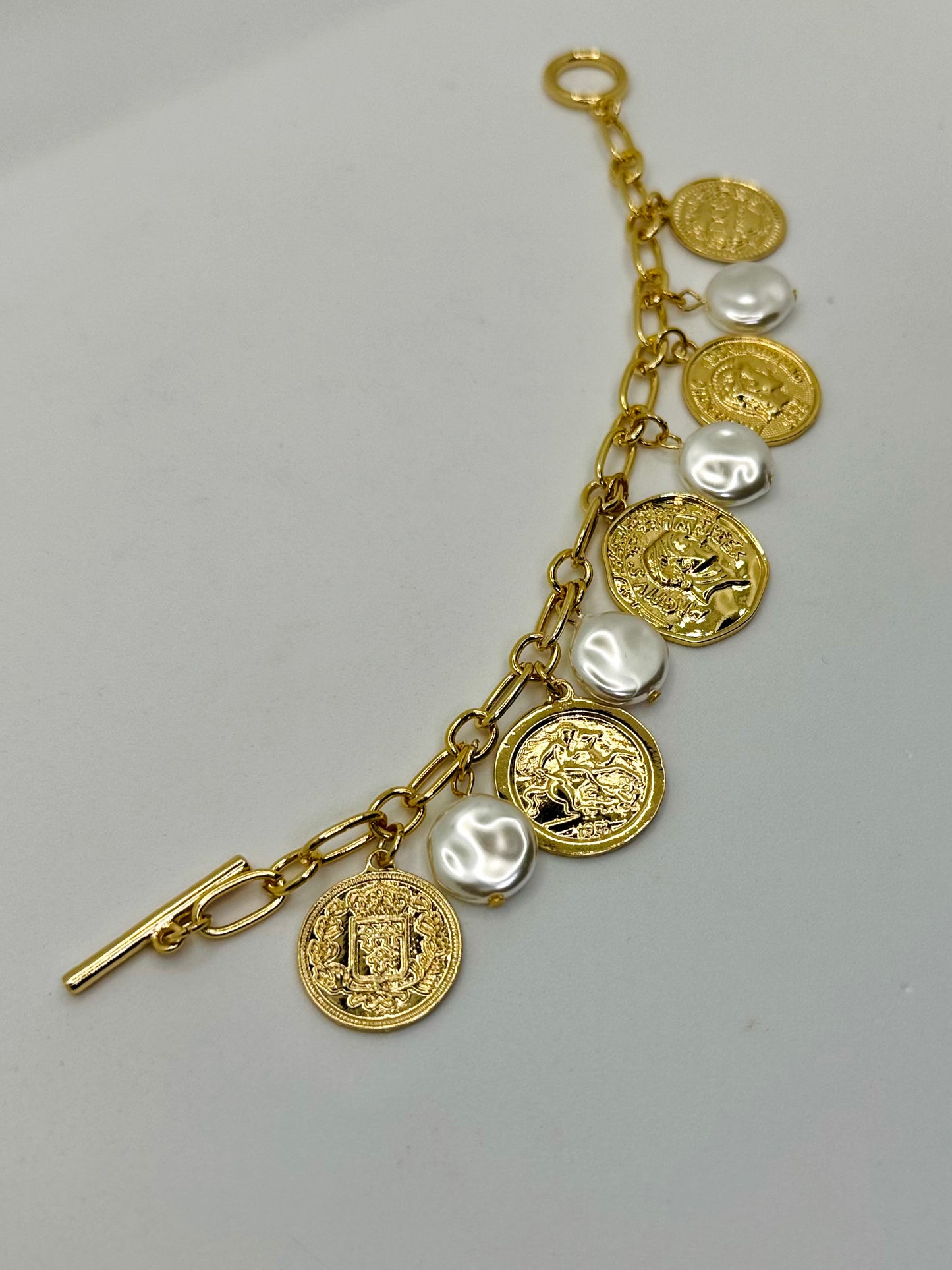Heirloom Coin & Pearl Charm Bracelet
