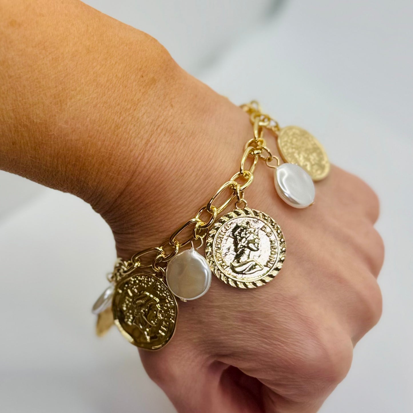 Heirloom Coin & Pearl Charm Bracelet